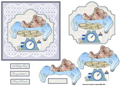 Baby Boy Weigh in on Scales Card and Decoupage