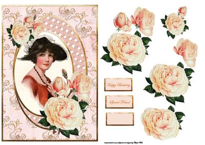 Lady of the Rose Card Front with Decoupage