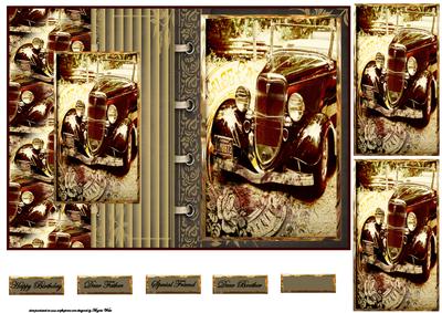 Vintage Car Fold Back Card with Toppers
