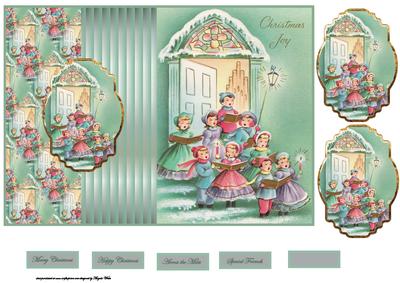 Carol Singers Fold Back Card with Toppers