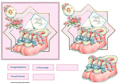 Baby Booties and Rattle Card with Decoupage