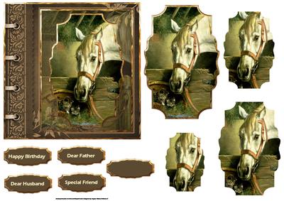 Horse and New Family of Kittens Card and Topper