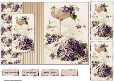 Violets and Wine Fold Back Card with Toppers