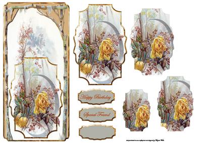 Yellow Rose Dl Card with Shaped Stackers for Depth