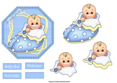 Baby Boy in Bed Card with Decoupage