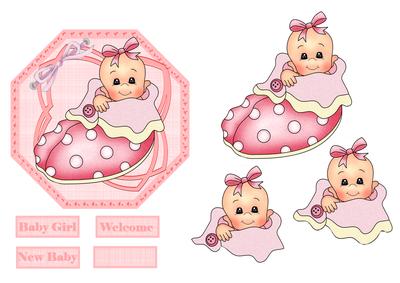 Baby Girl in Slipper Bed Card with Decoupage