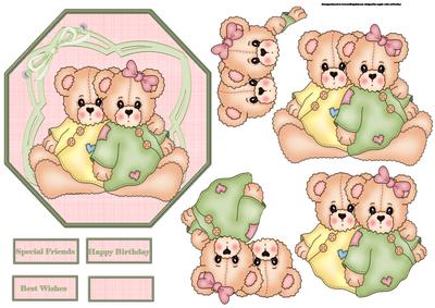 Teddy Bear Friends Card with Decoupage