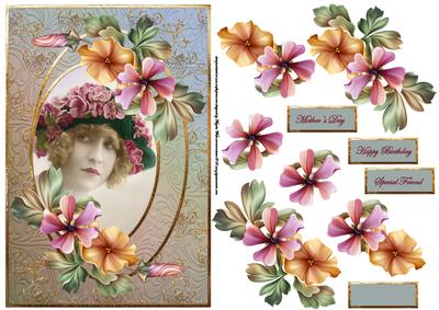 Lady in the Pink Floral Hat Card with Decoupage
