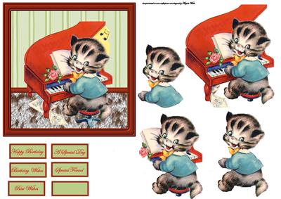 Birthday Wishes to You Cat Sings Card with Decoupage