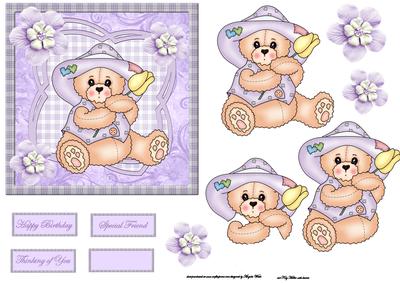 Daisy Bear Card with Decoupage