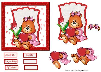Valentine Girl Bear Card with Decoupage