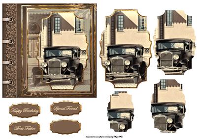 Vintage Car with Shaped Layers for Depth