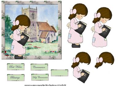 Little Girl Communion Card with Decoupage