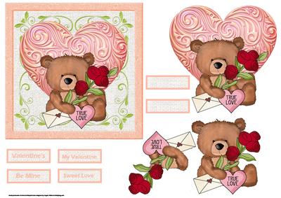 Teddy and a Red Rose Valentine Card with Decoupage
