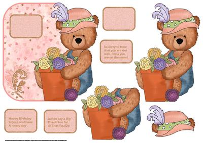 Teddy Bears Pot of Flowers Over the Edge Card