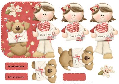 Girl and Puppy Valentine Over the Edge Card