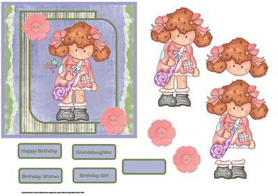 Party Blower Girl Card with Decoupage