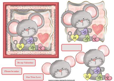 Mouse Valentine Card with a Topper and Decoupage