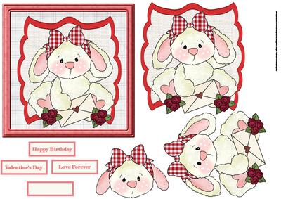 Rabbit Sends Love Card with Decoupage