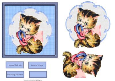 Kitten with a Slipper Card and Topper