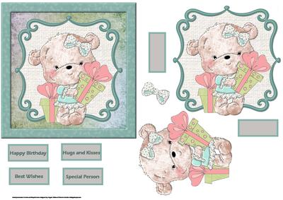 Birthday Bow Teddy Card with Decouapge