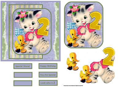 Kitten with a Duck Card and Decoupage