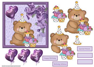 Cup Cake Teddy Bear Card with Decoupage