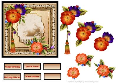 Orange Flowers Scene Card with Decoupage