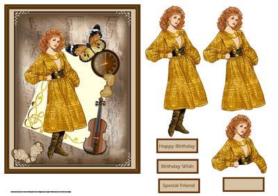 Music Girl Card Front with Decoupage
