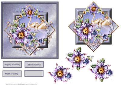 Swans and Flowers Card with Decoupage