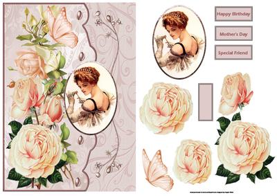 Rosy Glow Card Front with Decoupage