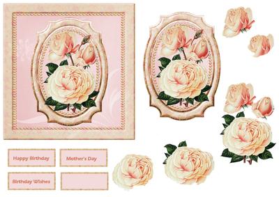 Pearls and Pink Roses Bracket Card with Topper