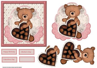 Teddy Bear with a Box of Chocolates and Decoupage