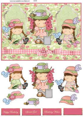 Little Girls in Their Garden Panel Card and Decoupage