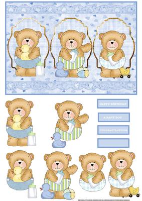 Baby Boy Bear Card with Decoupage