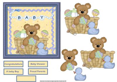 Baby Boy Bear Card with Decoupage