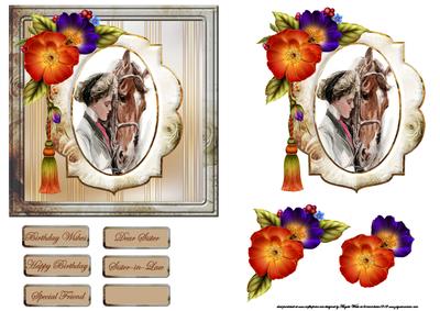 Vintage Lady and Horse Card with Decoupage