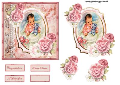 Vintage Baby Girl Card with Decoupage