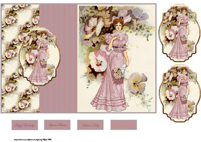Pansy and Vintage Lady Fold Back Card