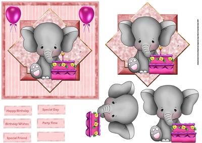 Party Elephant Card with Decoupage