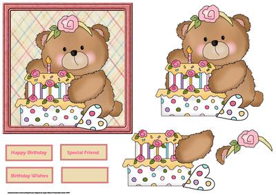 Teddy Bear Girl Birthday Card and Decoupage