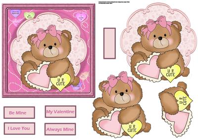 Cute Bear Valentine Card with Decoupage