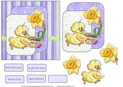 Chick Has a Flower for You, a Card with Decoupage
