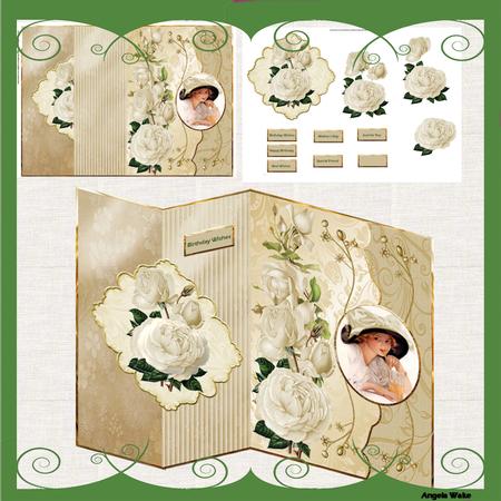 White Rose and Vintage Lady No Hole Fold Back Card
