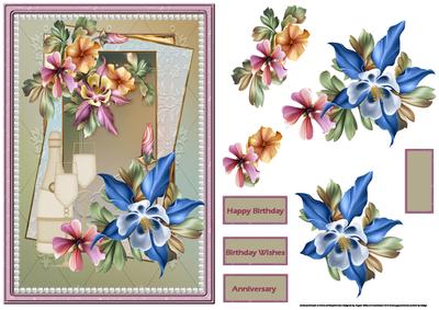 Flowers and Sparkling Wine Card with Decoupage