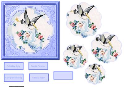 Baby Boy and Stork Card with Petal Stacker