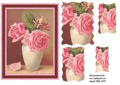 Pink Roses in Pot Vase