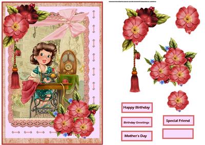 Music While You Sew Card Front with Decoupage