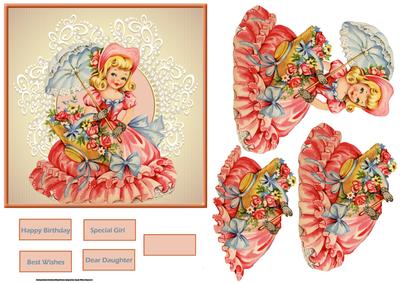 Vintage Girl with a Basket of Flowers Card