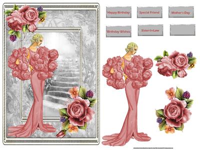 1930's Fashion Lady and Roses Card with Decoupage